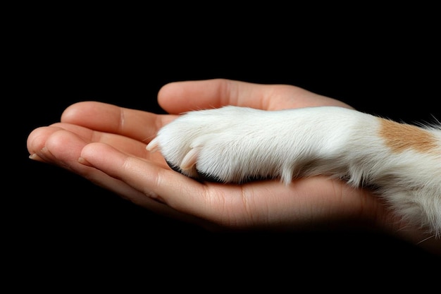 Photo dog paw and human hand photo