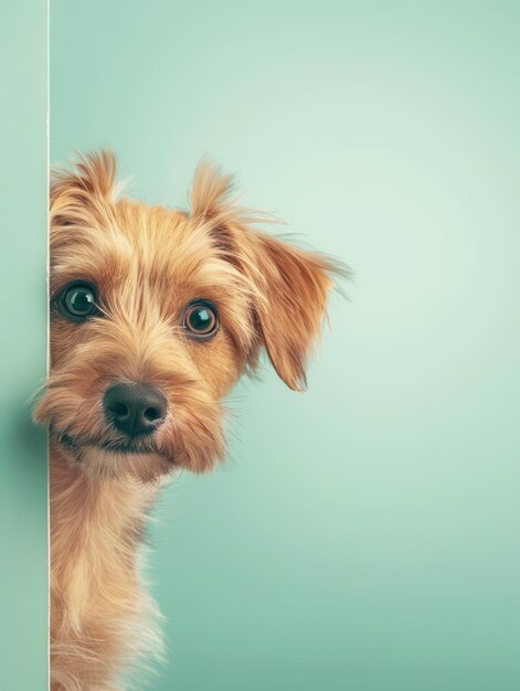 Photo dog peeking from behind a wall