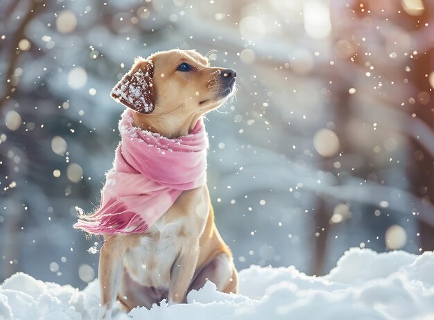 Photo a dog in a pink shirt is standing in the snow