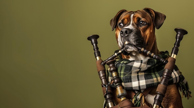 A dog playing bagpipes