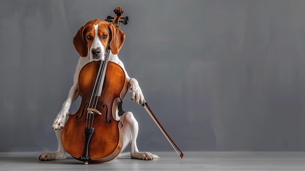 A dog playing a cello