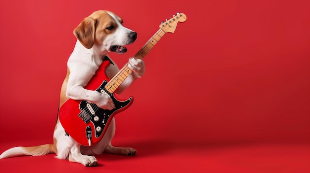 A dog playing an electric guitar