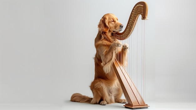 A dog playing a harp