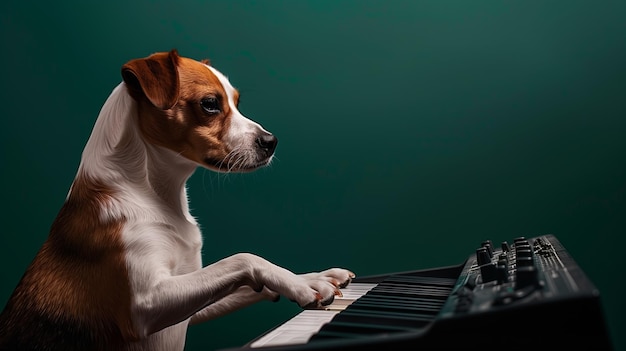 A dog playing a keyboard