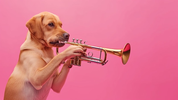 A dog playing a trumpet