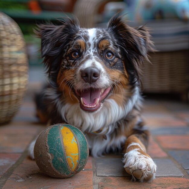 a dog playing with a ball