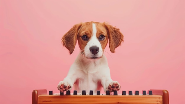 A dog playing a xylophone