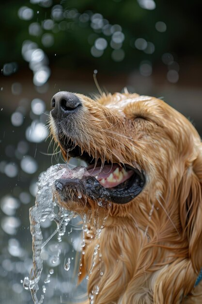 Photo a dog plays with water selective focus