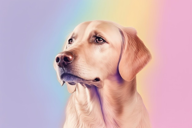 Dog portrait pink and yellow pastel colors copy space