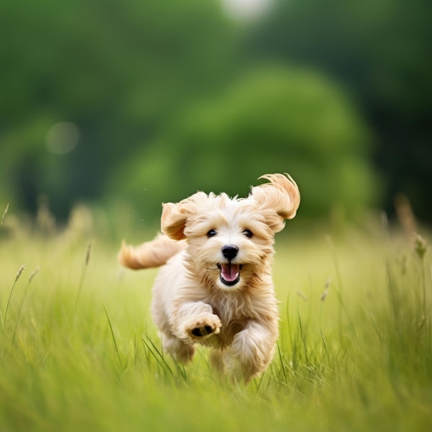 Photo dog puppy running outdoors grass pet