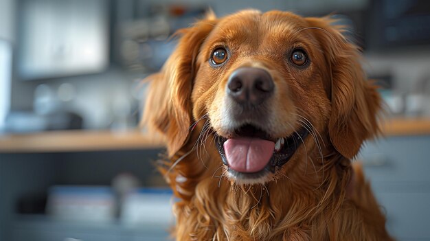 A dog relaxes in the waiting area surrounded by the sights and sounds of the veterinary clinic