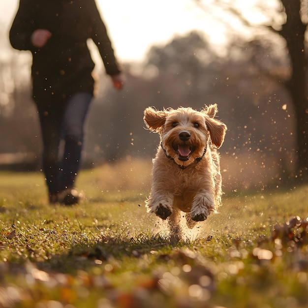 a dog running in the grass with the sun behind him