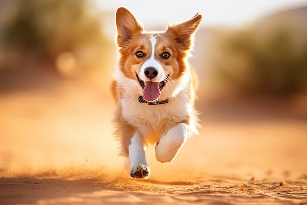 a dog running on sand