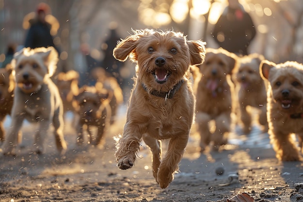 a dog running in the snow with the sun behind him