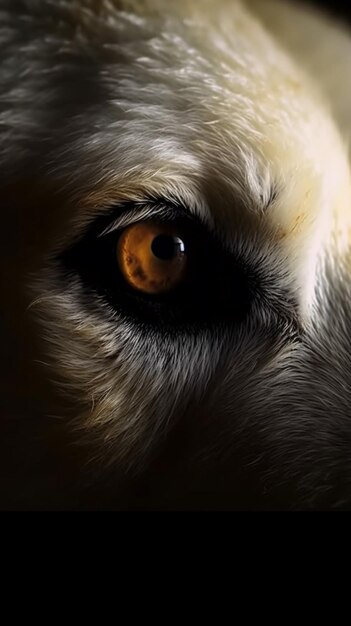 A dog's eye is shown with a black background.