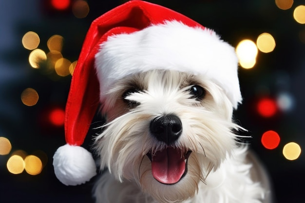 Dog in santa claus hat posing christmas background ai generative