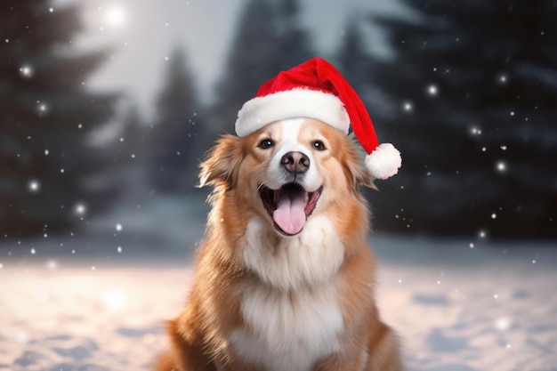 Dog in santa claus hat posing outdoors ai generative