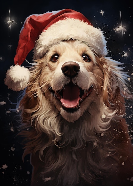 dog in Santa hat for Christmas New Year 2024