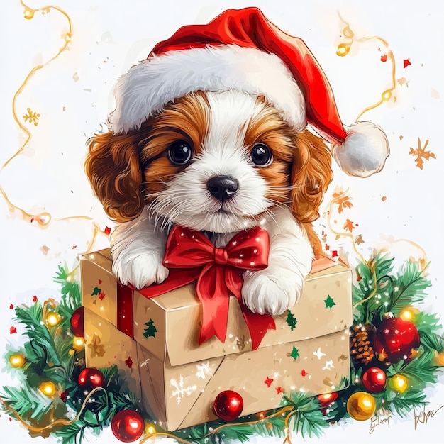 a dog in a santa hat is in a christmas card