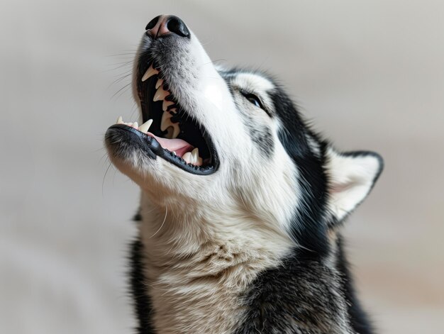 Photo dog singer howling and singing to a microphone isolated on white background