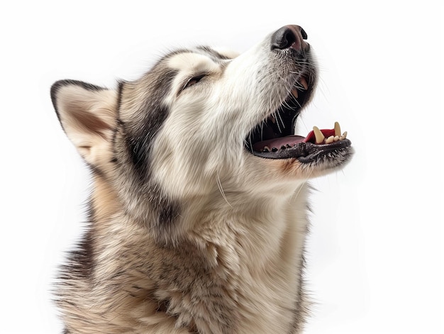 Photo dog singer howling and singing to a microphone isolated on white background