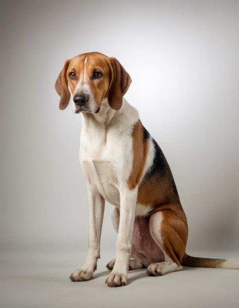 Photo a dog sits on the floor with a white background