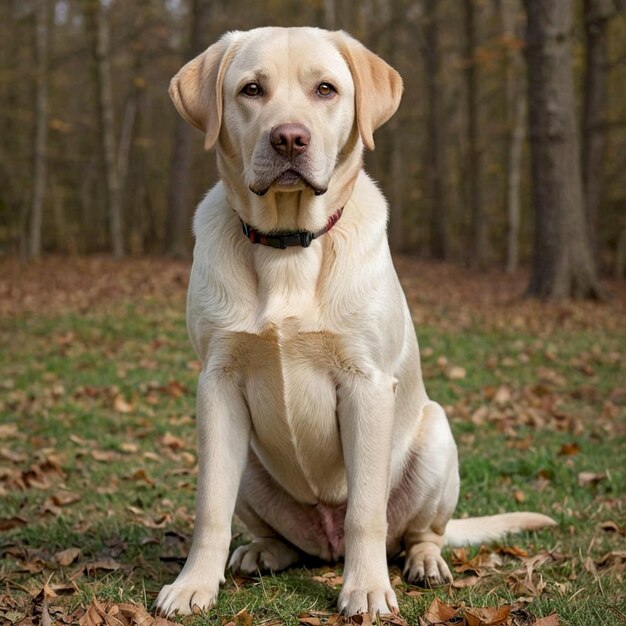 a dog sits in the grass with a bone on its chest