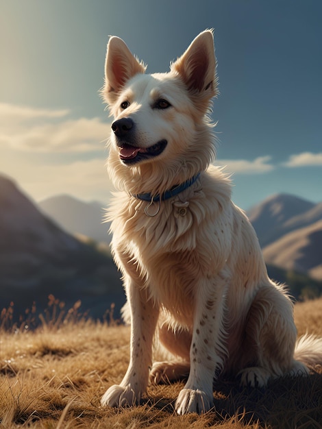 a dog sits on a hill with the words the word on it