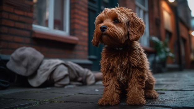 A dog sits on the street in dublin