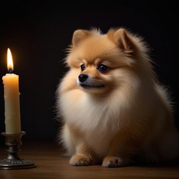 Photo a dog sitting next to a candle that has the number 3 on it