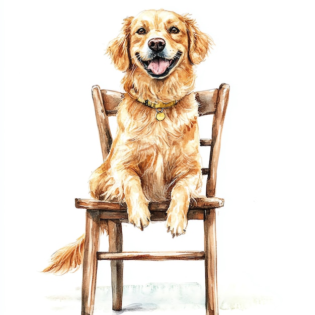 dog sitting on a chair nuresery watercolor