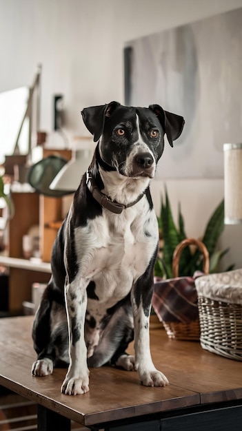 Dog sitting on table