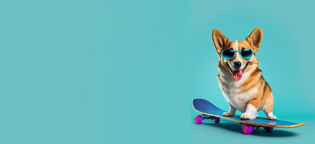 Dog on a skateboard background created with generative ai technology high quality illustration