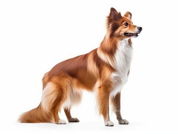 A dog standing on a white background