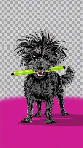 Dog standing with pen in mouth on transparency background PNG