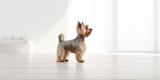 A dog standing on a wooden floor