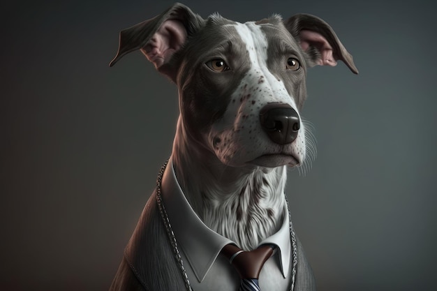 A dog in a suit and tie with a tie