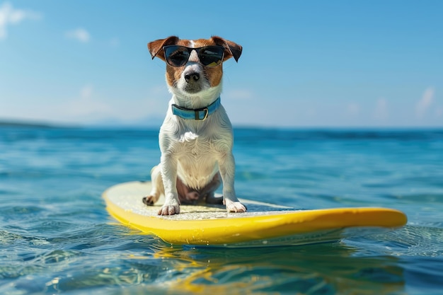 Photo the dog surfing in the sea