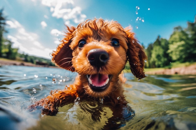 A dog swimming in a lake