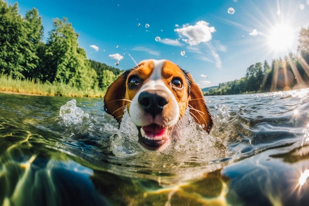 A dog swimming in the water created with Generative AI technology