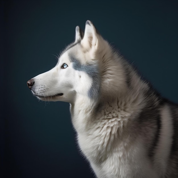 Photo a dog that has a blue and white face that says quot the word husky quot