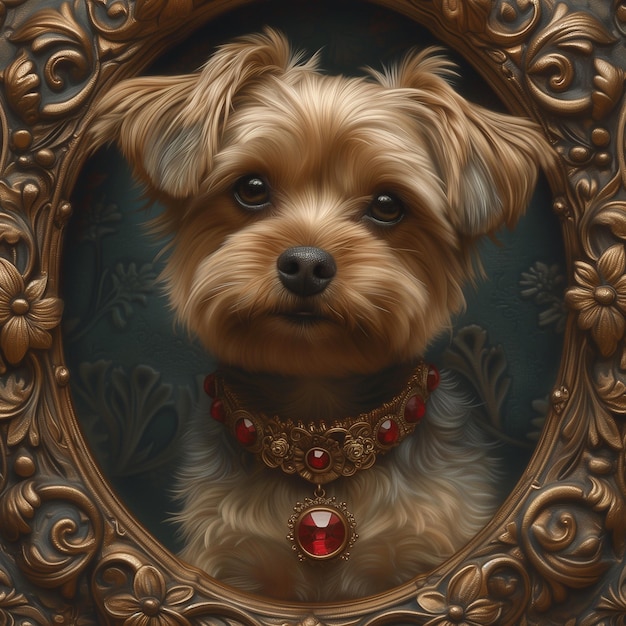 Dog that is looking at the camera in a picture frame