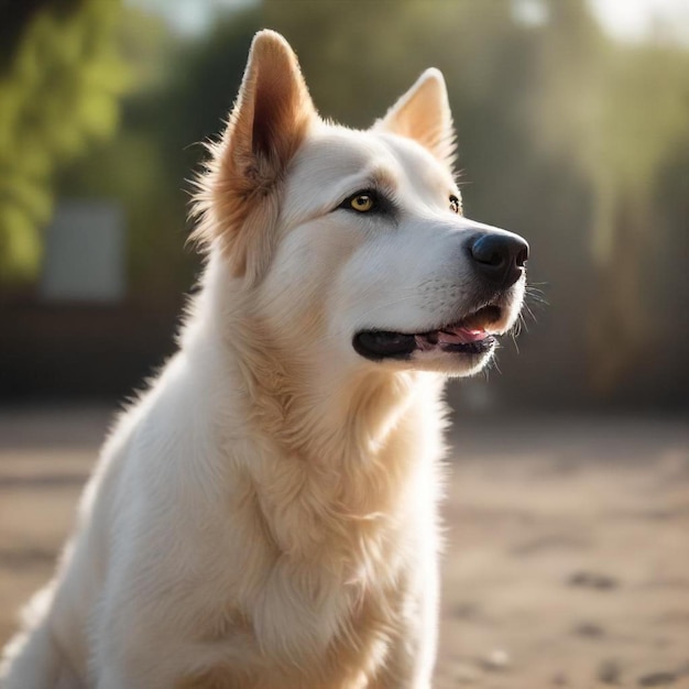 a dog that is sitting in the dirt