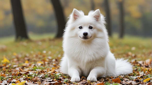 a dog that is sitting in the grass with the word on it