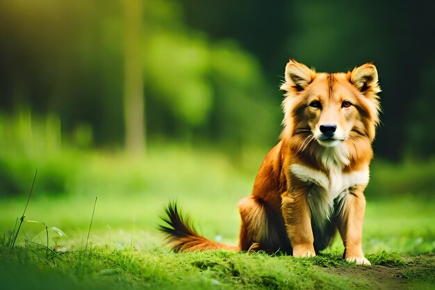 a dog that is sitting in the grass