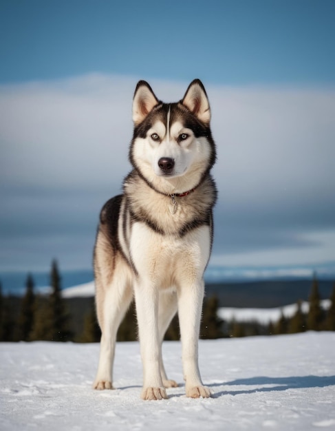 Photo a dog that is on a snowy hill