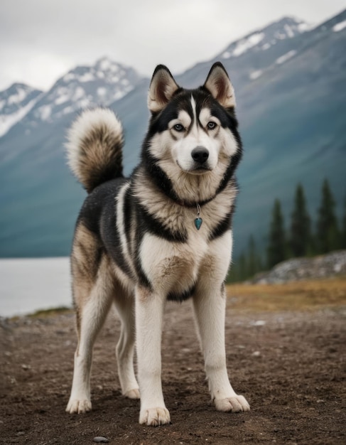 Photo a dog that is standing in the dirt