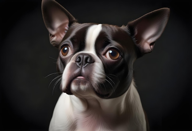 Photo a dog that is wearing a black background with a white stripe on its face