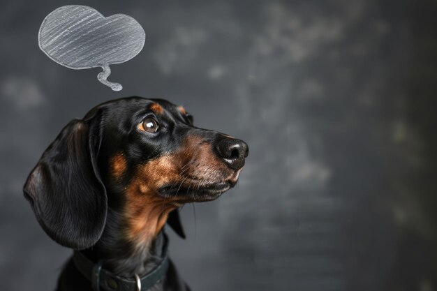 Photo dog thought bubble closeup portrait of dachshund with idea bubble on grey background