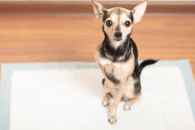 Dog toilet small puppy on absorbent diaper diaper pad